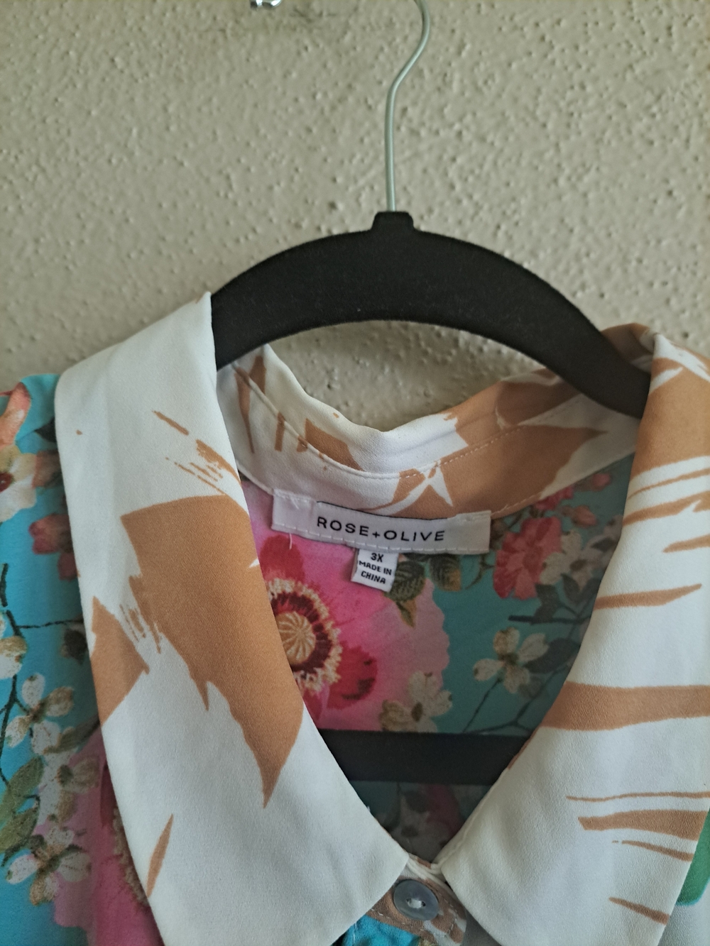 Silky Turquoise Mixed-Print Button-Up Blouse - Picture 2 of 10